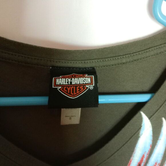 ⭐ Harley Davidson Womens V Neck Short Sleeve Fitted Graphic T Shirt Cotton Small - Picture 5 of 6